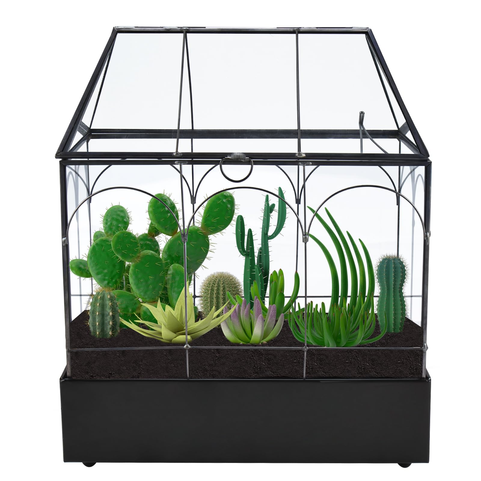 Terrario Geometrico In Vetro A Forma Di Casa Con Telaio Rame - Fioriera Per Pi Grasse, Cactus E Piante Aeree - 2