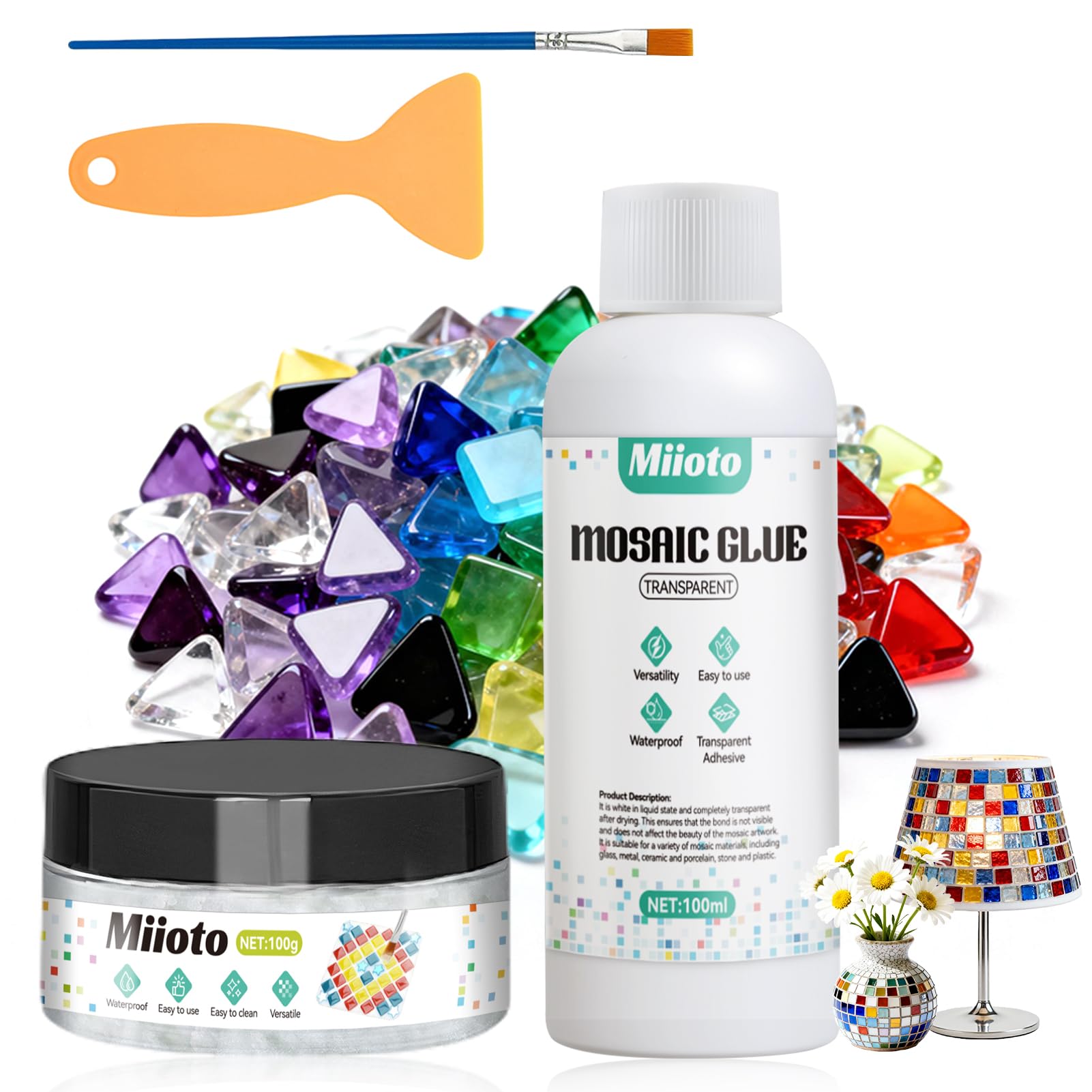 Mosaic Glue and Grout Kit, Tacky Glue for Crafts, Transparent Adhesive for Mosaic Tiles Arts and Crafts, Mosaic Glue for Mosaic Tiles, Glass, Coaster Art, Home Decoration（100ml+100g）