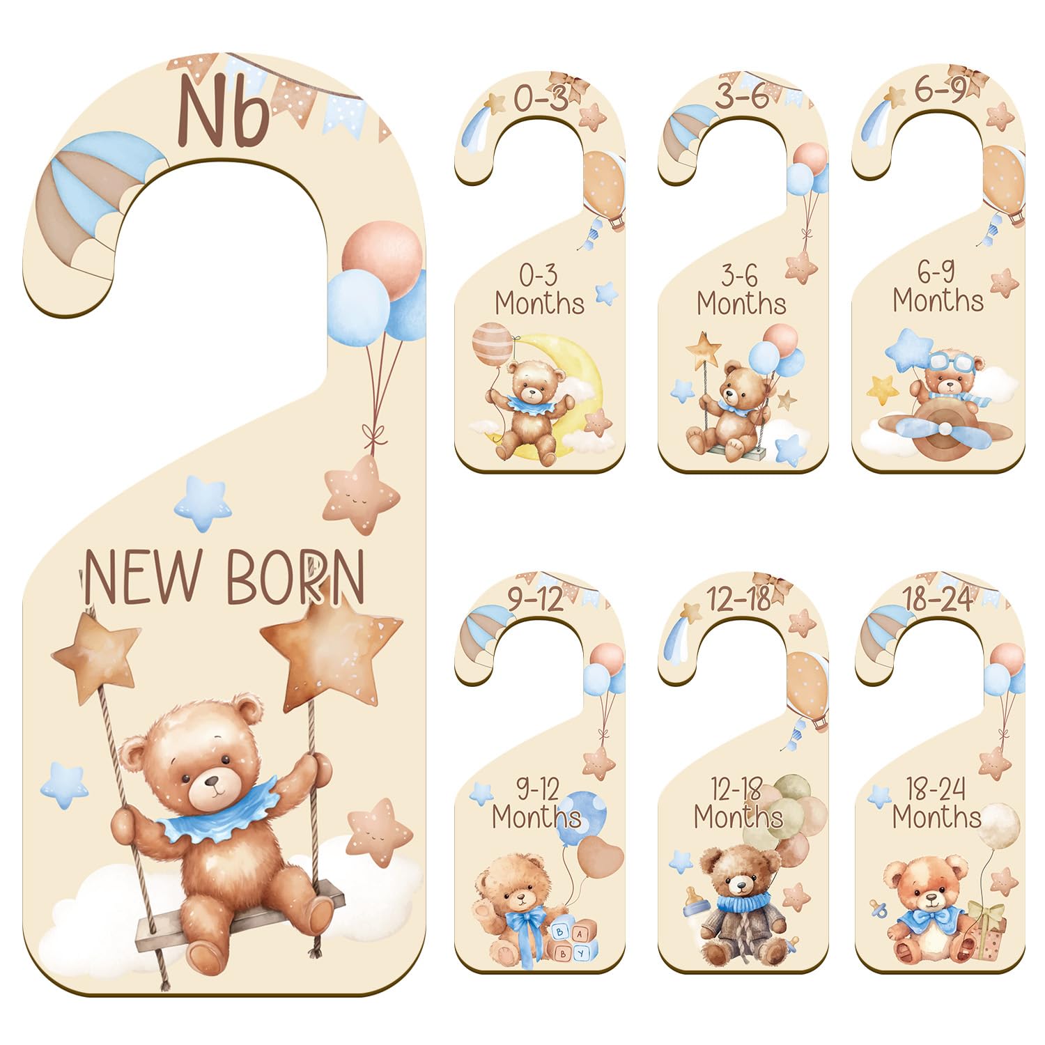 Yoyuspy Baby Size Closet Dividers - 7PCS Cute Bear Baby Clothes Dividers for Closet Double-Sided Printing Thicken Baby