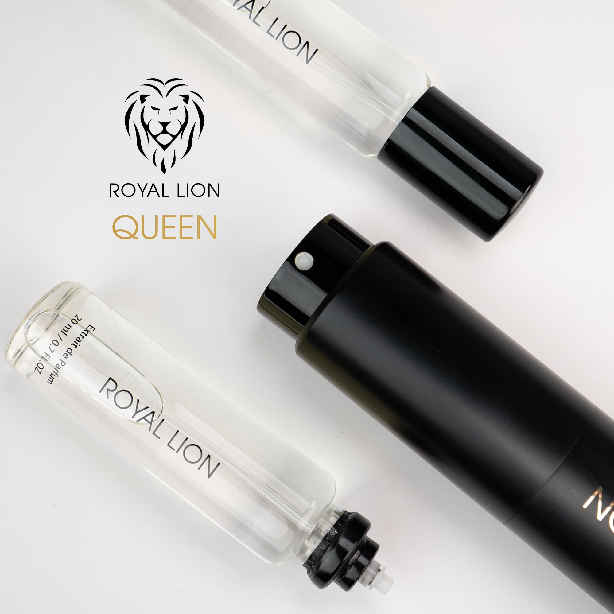 Royal Lion Twist Case Parfum Travel Set 2 - Reisezerstäuber - Hochwertiger Suit mit Extrait de Parfum "QUEEN FOR WOMEN", Sinnlicher Amberduft mit blumig-holziger Note, 2 x 20 ml