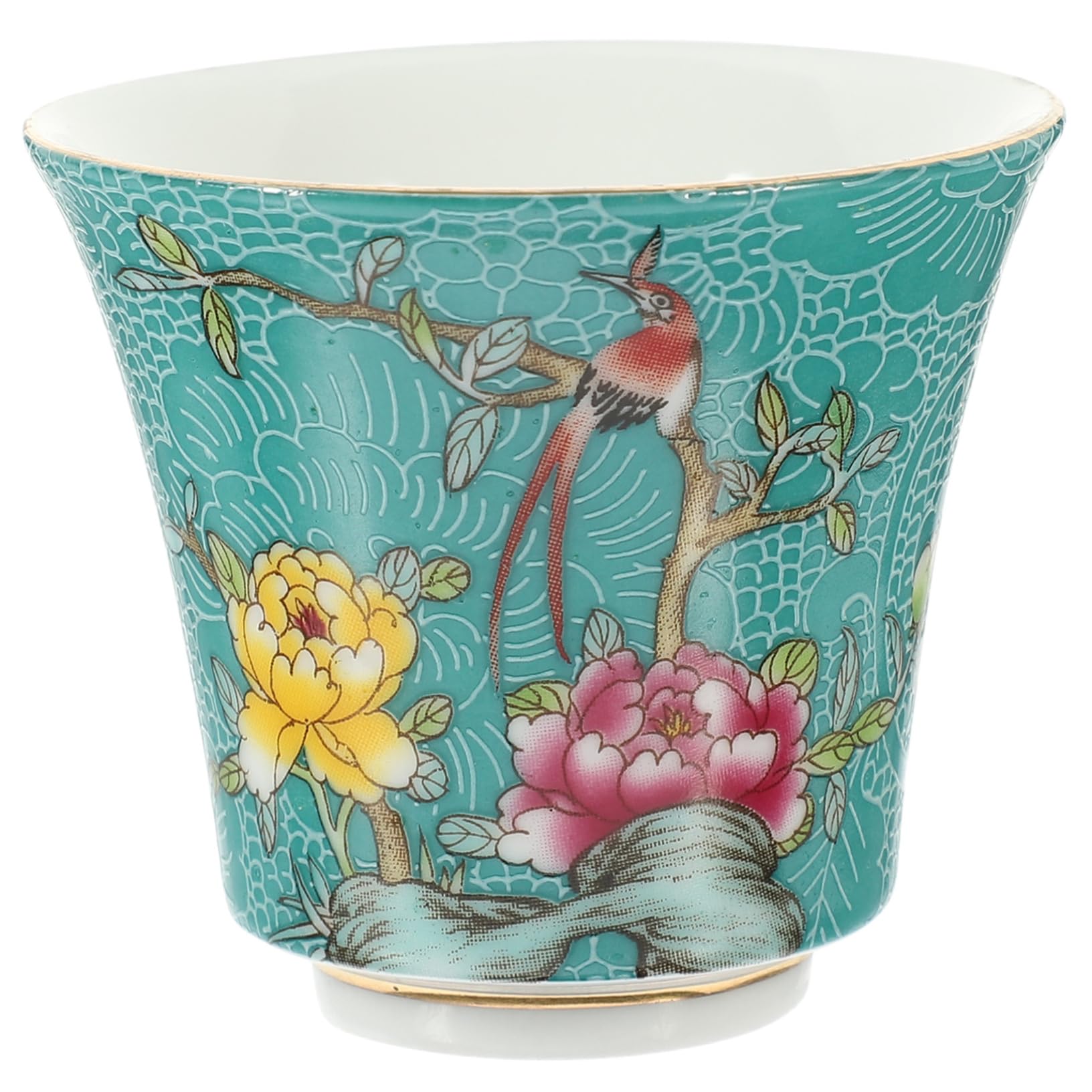 Tazza Da Tè in Retrò Decorativa Fiori e Uccelli Tazza Smaltata Per Bevande Calde e Fredde