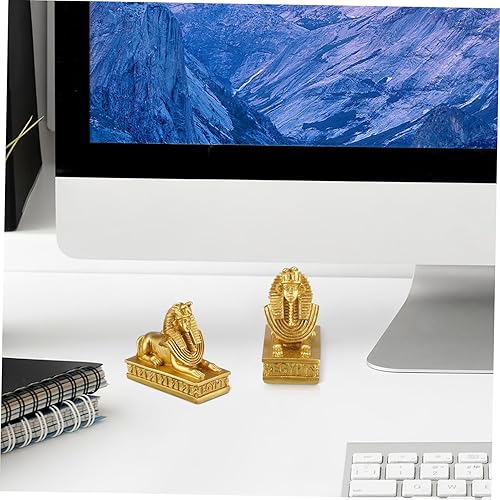 Miniatura 8 de IMIKEYA 2 adornos de esfinge dorados, decoración de escritorio, baratijas, estatua de la fortuna, estatua de la esfinge, escultura egipcia,