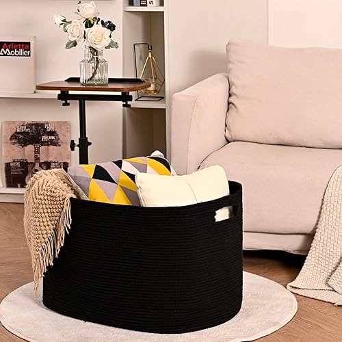 Miniatura 9 de Cesta rectangular grande para manta de 75 litros, cesta de almacenamiento para organizar, cestas tejidas de cuerda de algodón para almacenamiento de