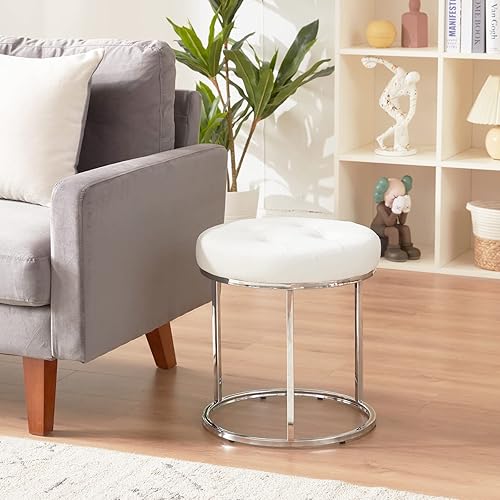 Miniatura 6 de DUHOME Taburete otomano de piel sintética, silla de tocador, reposapiés, taburete de maquillaje con base de metal para sala de estar, dormitorio,