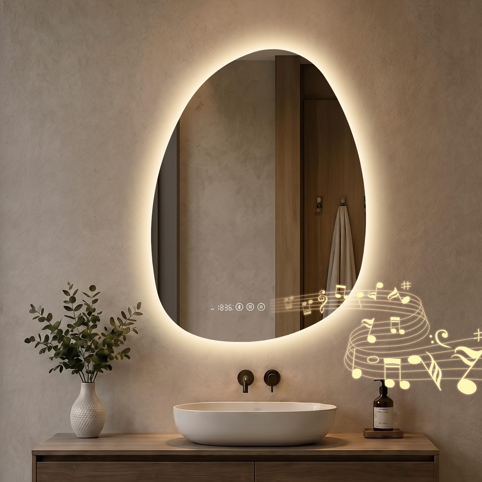 Espejo Baño con Luz LED Asimétrico 75x55 cm Bluetooth