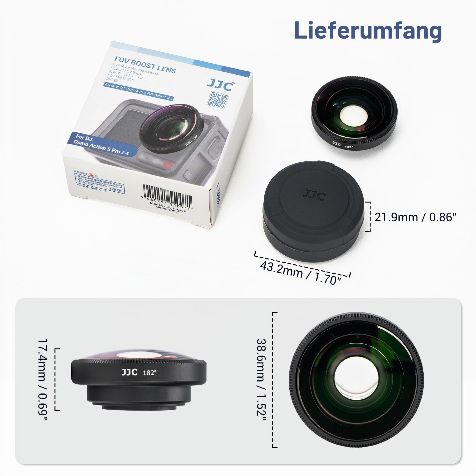 JJC Osmo Action 5 Pro 4 Weitwinkel Objektiv Set,182°FOV Weitwinkelobjektiv für DJI Osmo Action 5 Pro 4 mit Silikon Etui,0.72X Wide Angle Lens Mehrfach Vergütet Aufschraub Zubehör für Action5 Action4