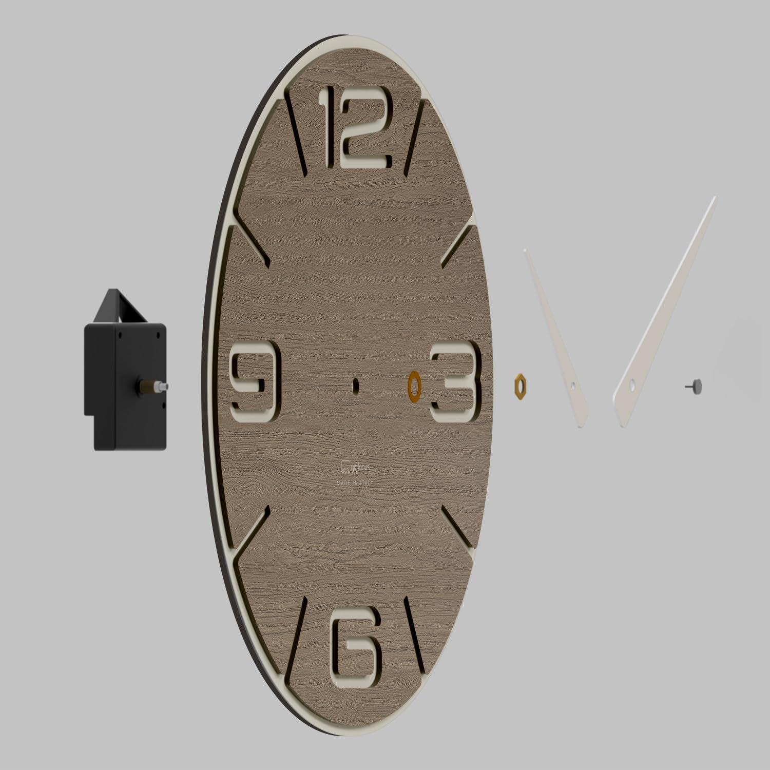Giallobus - Premium-Uhr - Simple Relief - MDF-Holz - Premium 45x45cm - n.10 Oak - Italienisches Handwerk – geräuschlos – Geschenkidee – modern