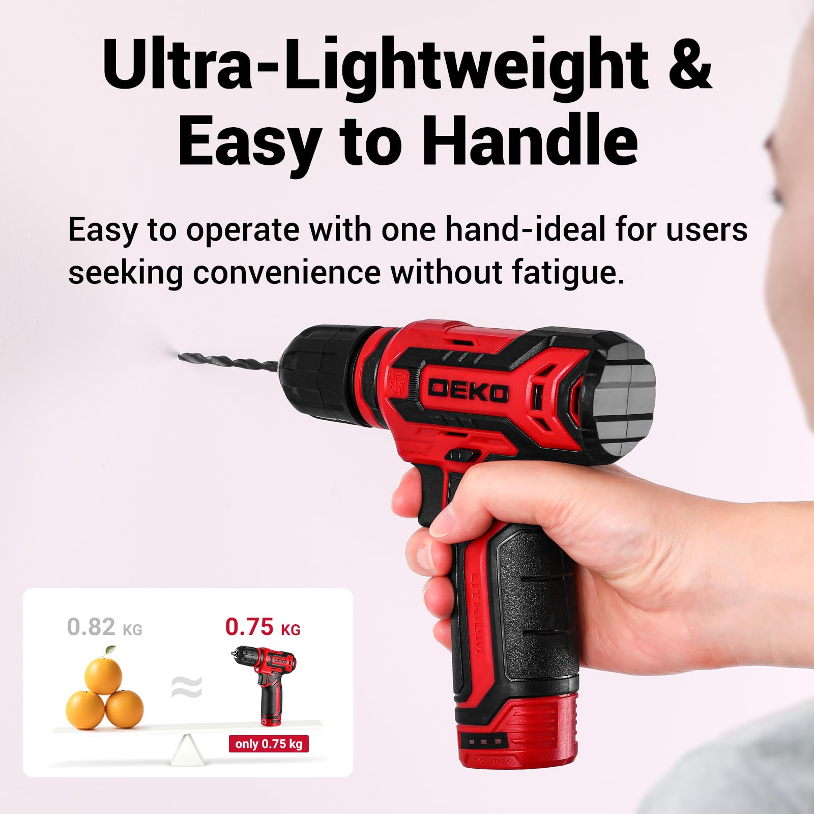 DEKO Caisse à Outils 238 Pièces avec Visseuse Sans Fil 12V 12N.m 800RPM - Boîte à Outils Rouge