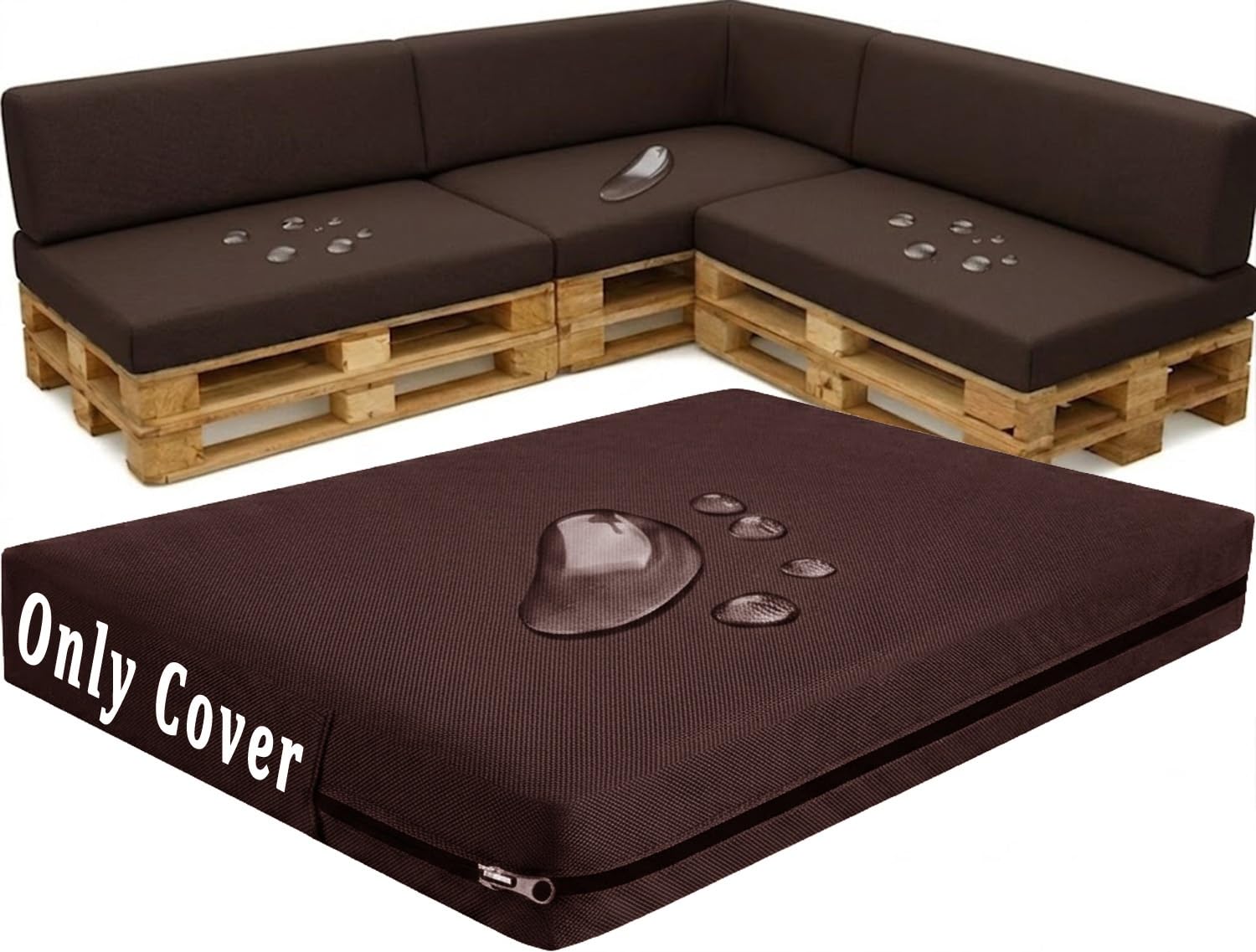 Fodera per Cuscini per Bancali 120×60 120×80 120×40, Copricuscini da Esterno Impermeabile per Divano in Pallet, Federa Seduta e Schienale Inclinato per Giardino (Marrone scuro, Seat 50x80cm)
