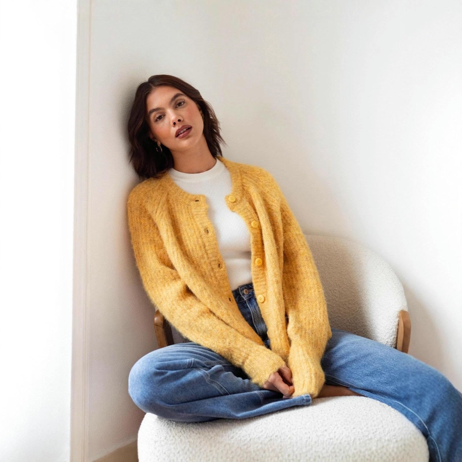 Maglioni Maglione da Donna A Maniche Lunghe Lavorato Maglia Sexy, Perfetto per L'autunno E l'inverno -Giallo-l