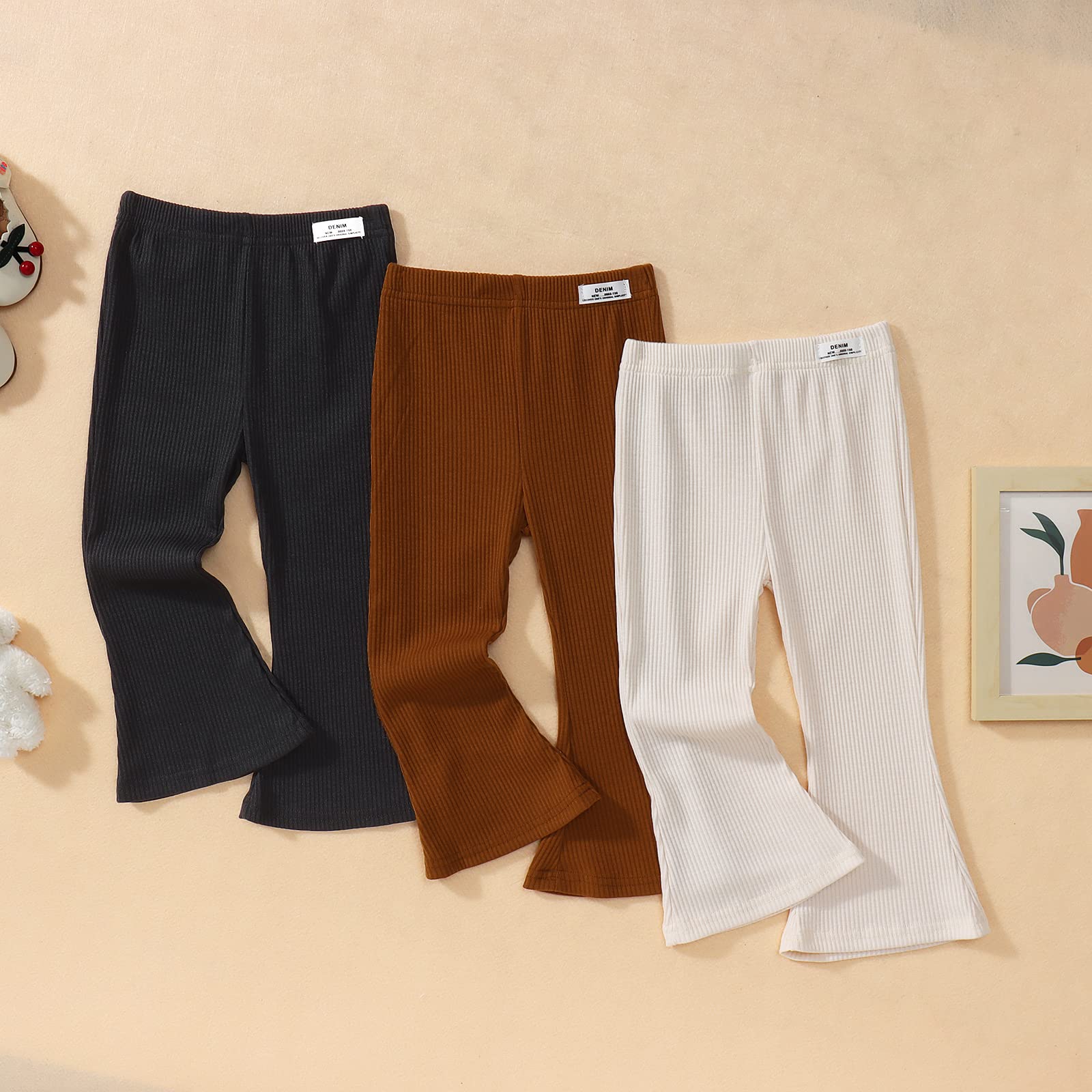 IZYJOY Pantalones acampanados de punto acanalado para niñas y bebés, color sólido, pantalones acampanados, cintura elástica, con volantes, ropa de otoño