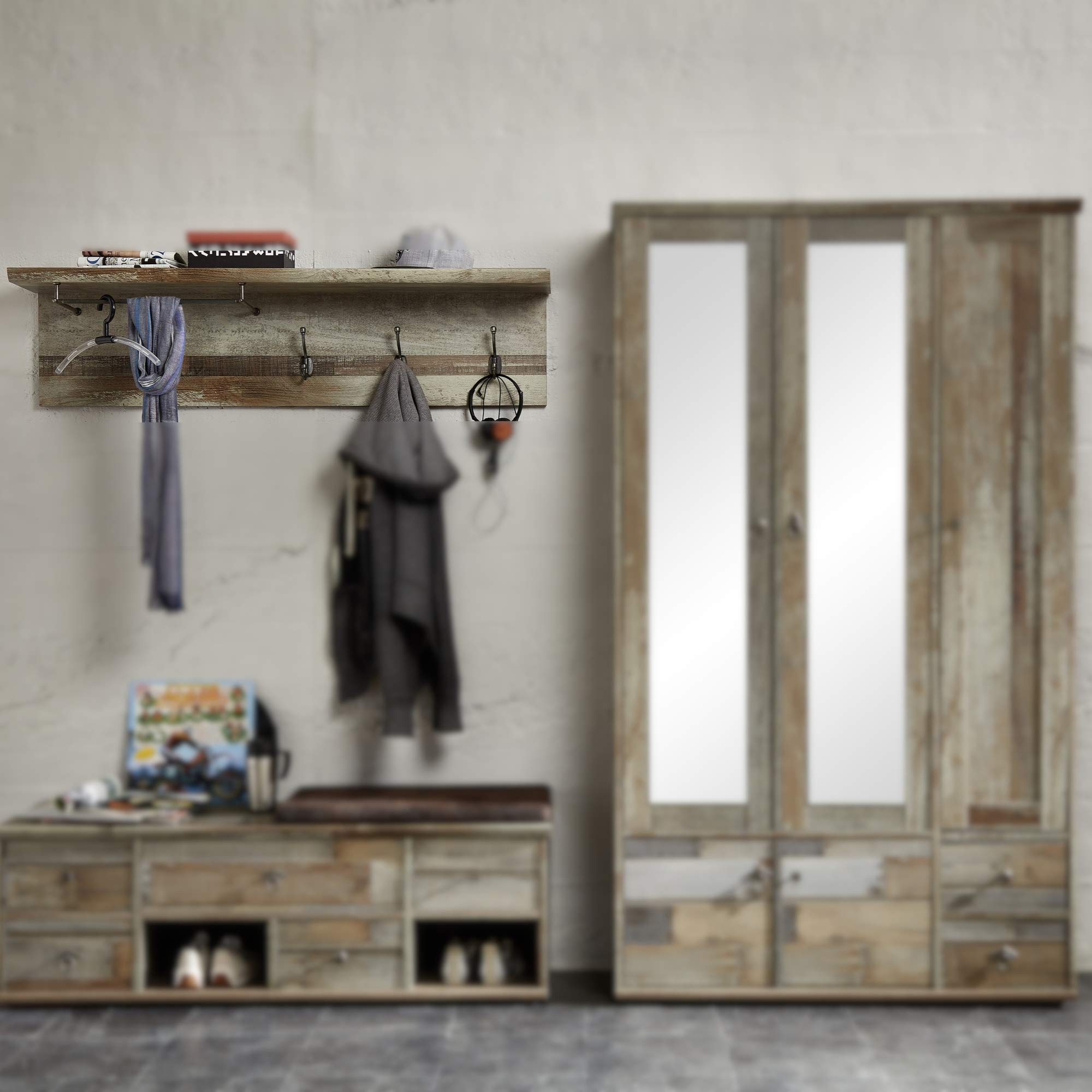 Wall Panel 120, pannello appendiabiti con 2 pannelli, grigio sabbia lucido (28 x 120 x 2 cm