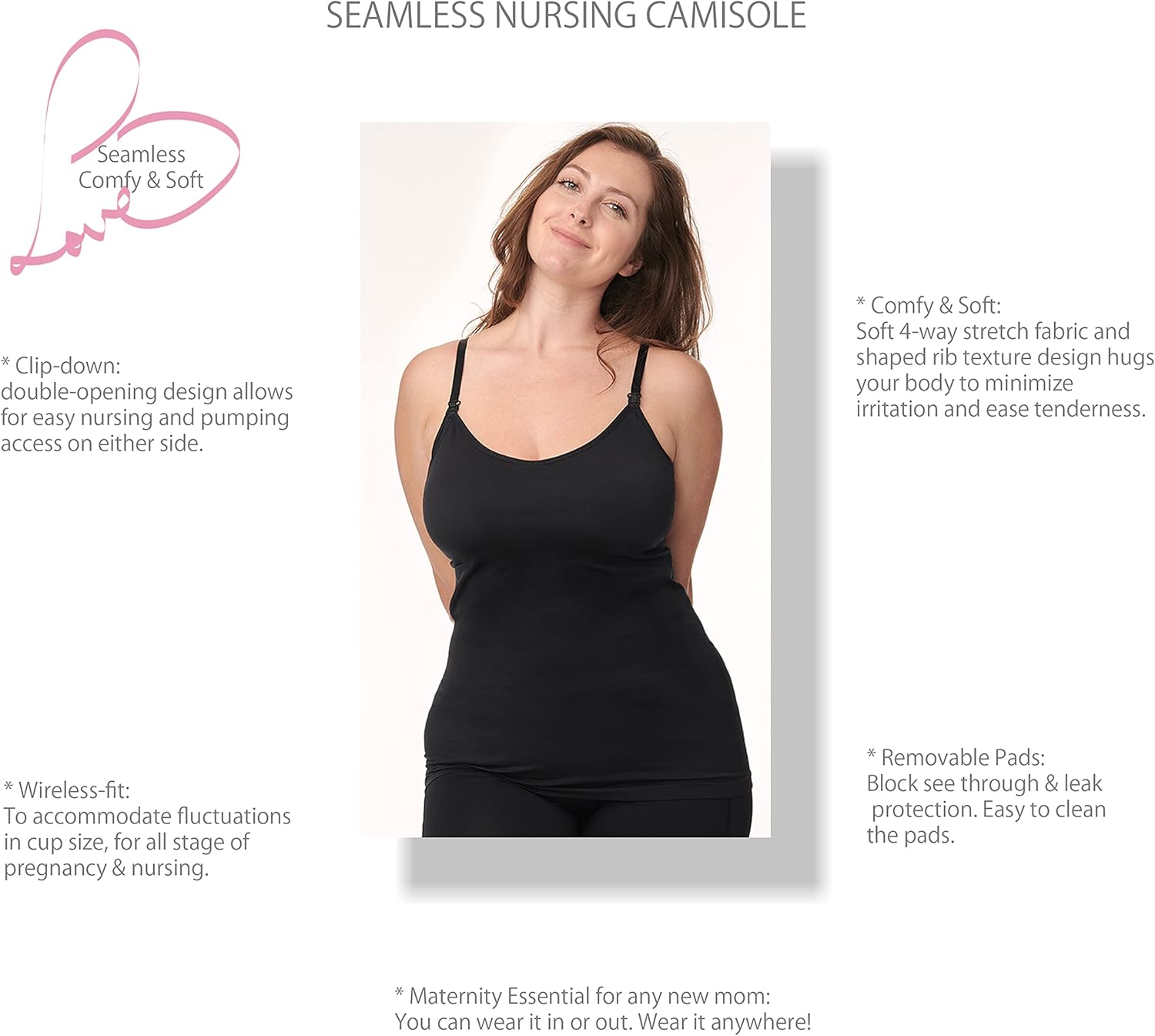 Under Control Nursing Cami Tank Tops for Breastfeeding Women Nursing Tops Maternity Shirts, Camisoles with Built in Bra 3Pack - Image 4