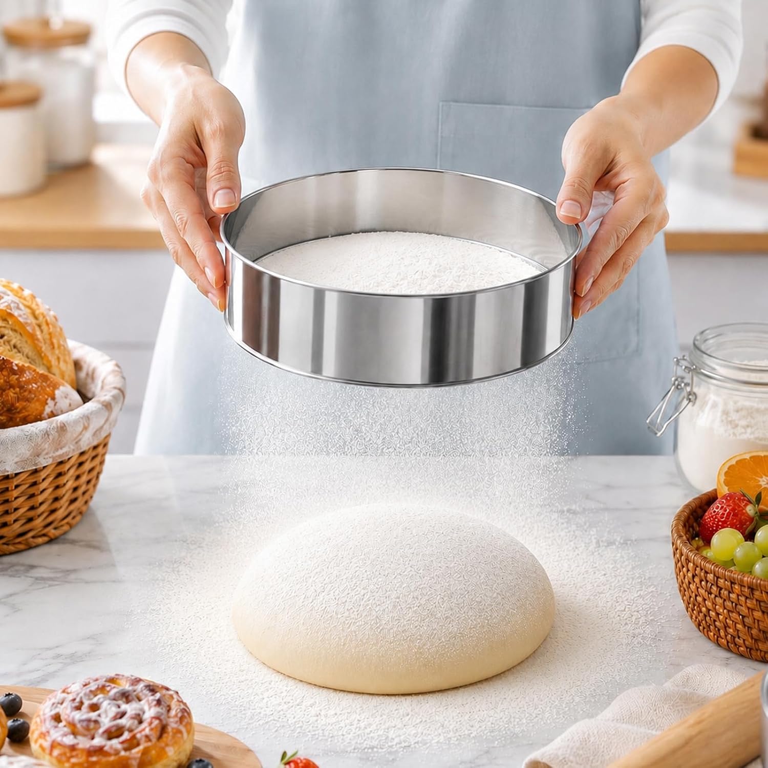 3 Pcs flour sifter for baking (8" 40 and 60 Mesh, 6" 40 Mesh)
