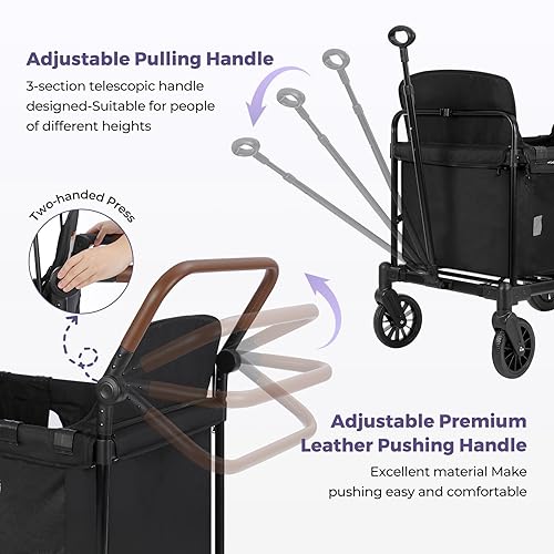 Miniatura 4 de ELEMARA Cochecito de 4 plazas, cochecito premium para 4 niños, plegable todo terreno para niños con toldo, asas ajustables de empujarjalar, asiento