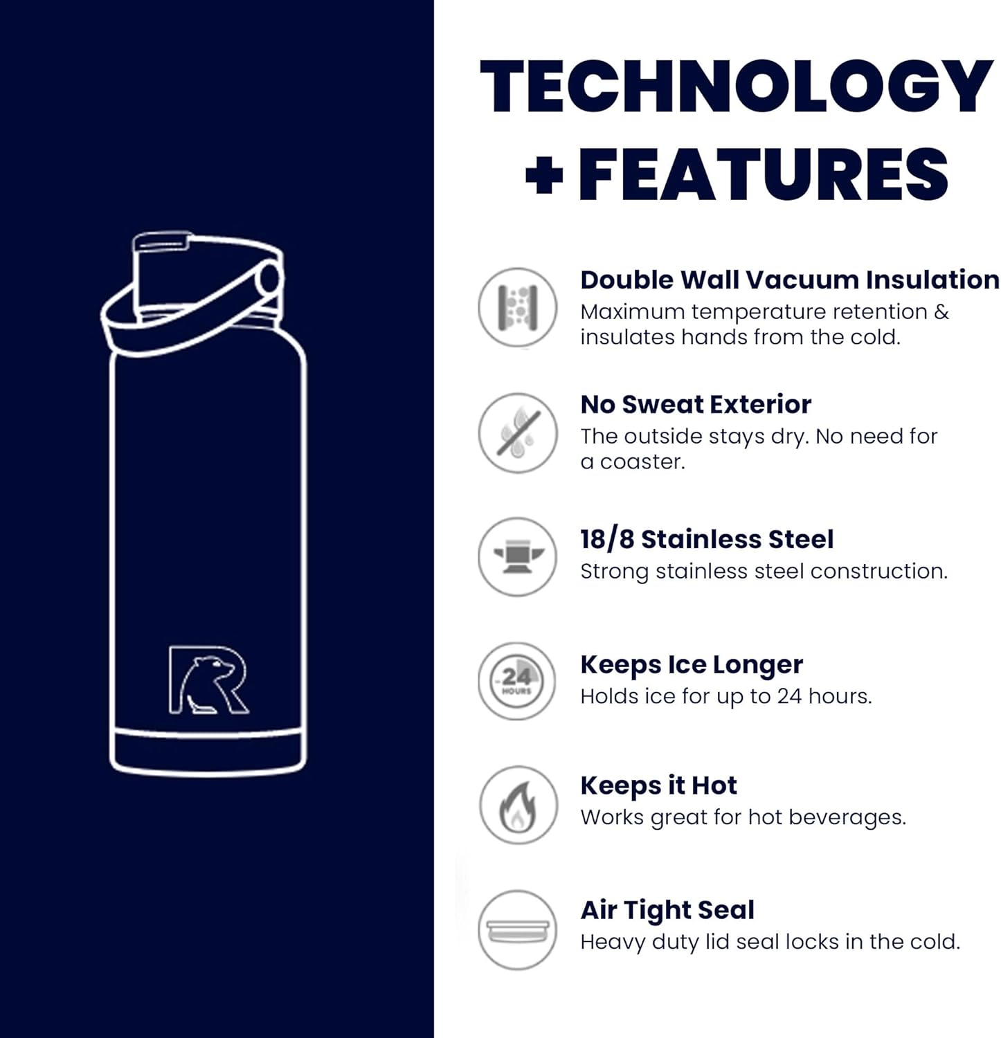 RTIC 36oz Vacuum Insulated Water Bottle, Metal Stainless Steel Double Wall Insulation, BPA Free Reusable, Leak-Proof Thermos Flask for Hot and Cold Drinks, Travel, Sports, Camping, Flamingo - Image 3