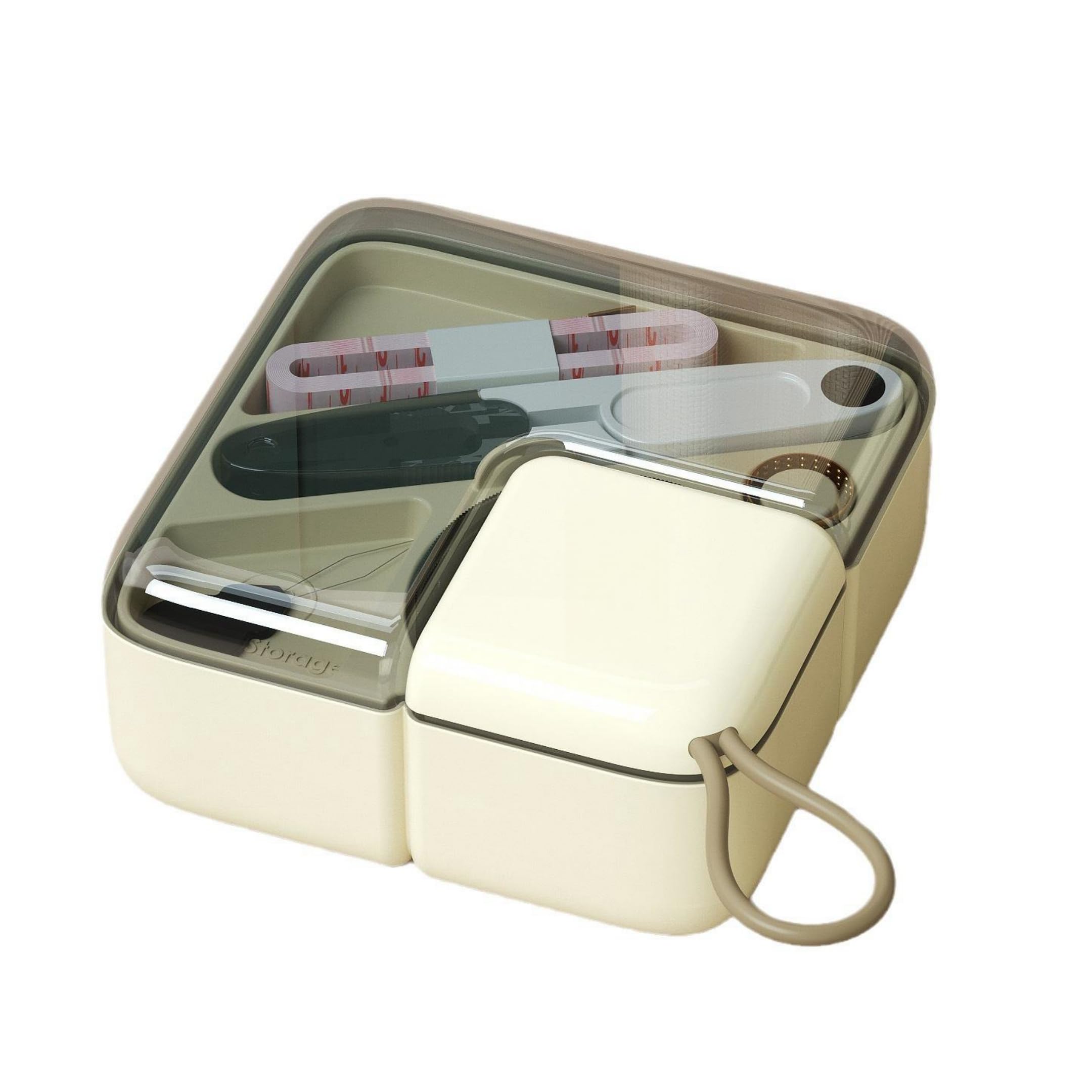 NOVOLAN Sewing Box Set Needle and Thread Box, Multi-Functional Sewing Kit, Organized Storage, Sewing on the Go, Portable and Convenient 5.5cm Thick, Sewing Threads in 16 Different Colors (beige)