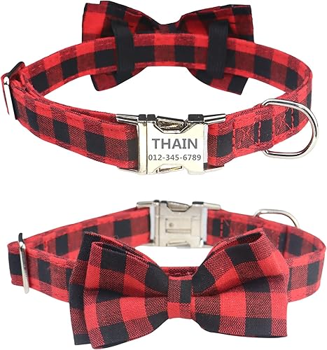 Miniatura 2 de THAIN Collar de perro personalizado para perros machos y hembras, collares grabados para mascotas con nombre y hebilla de metal personalizada con