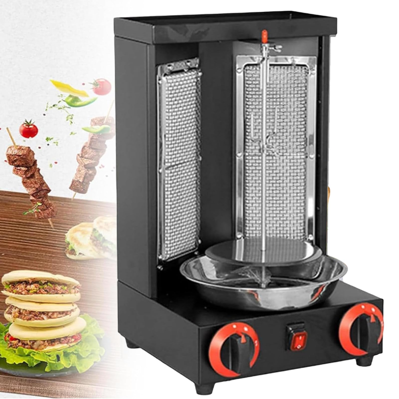Pionowy Grill Rotisserie Kurczaka, Pionowa Maszyna Rotisserie Z Gazowym Gillem Gyro, Obrotowy Grill, 3000W Wydajne Ogrzewanie, Równomierne Ogrzewanie, Stal Nierdzewna, Pieczenia Kurczaka 黑色的