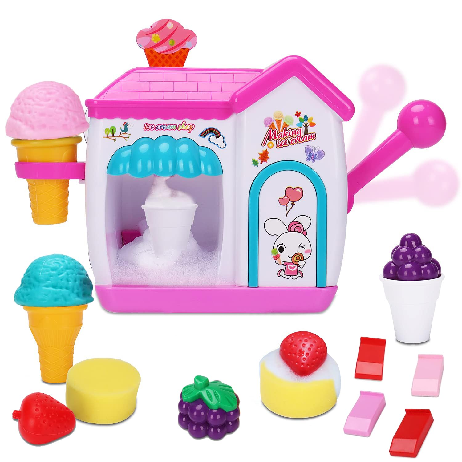 Masroo Bath Toys for Kids 3-5 Years, Ice Cream Foam Maker Bath Toys for Kids Ages 4-8, Bubble Pretend Cake Play Set Bathtub Toys Age 3 4 5 Year Old Girls Boys Easter Birthday Gifts Idea