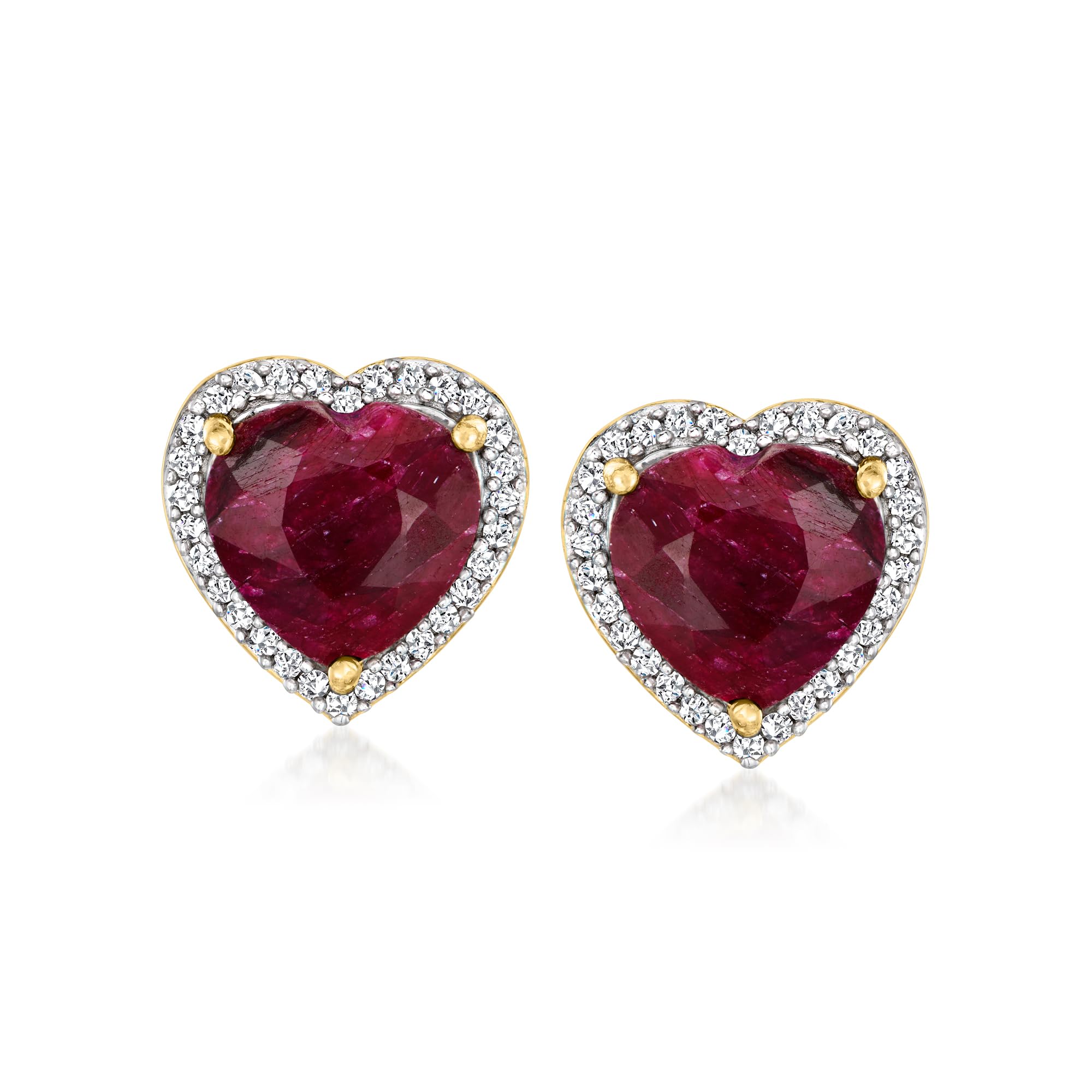 Ross-Simons 5 50 ct t w Ruby and 23 ct t w Diamond Heart Earrings in 18kt Gold