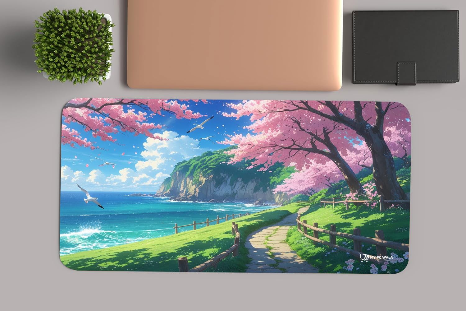 Japanese Cherry Blossom Gaming Mouse Pad, Extended XL Desk Mat with Coastal Scenery Design, Non-Slip Rubber Base, 23 x 11 Inches, Professional Grade Surface for Gaming and Office Use-image-46