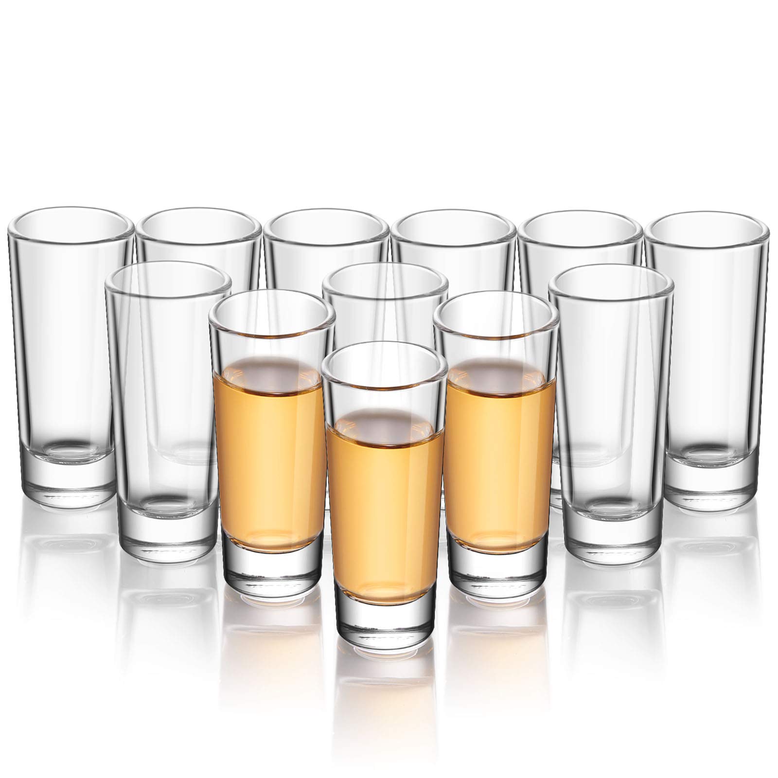 ELIVIA 1.2 oz Shot Glass Set for Whiskey and Liqueurs, Clear Glasses with Heavy Base (12 pack) - JM02