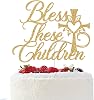 Bless These Children Cake Topper, God Bless This Child, Religious Baptism Christening Baby Shower 1st Birthday Party Decorations Gold Glitter