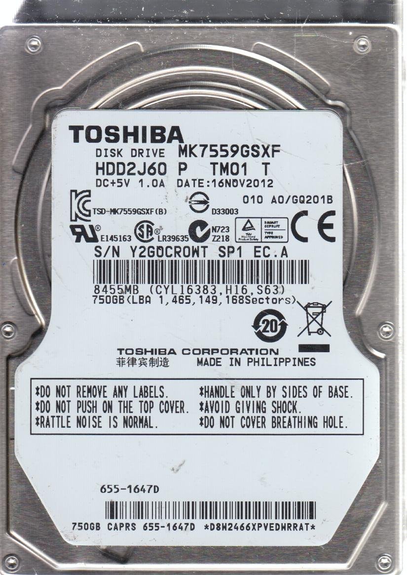 Amazon | mk7559gsxf、a0 / gq201b、hdd2j60 P tm01 T、Toshiba 750 GB