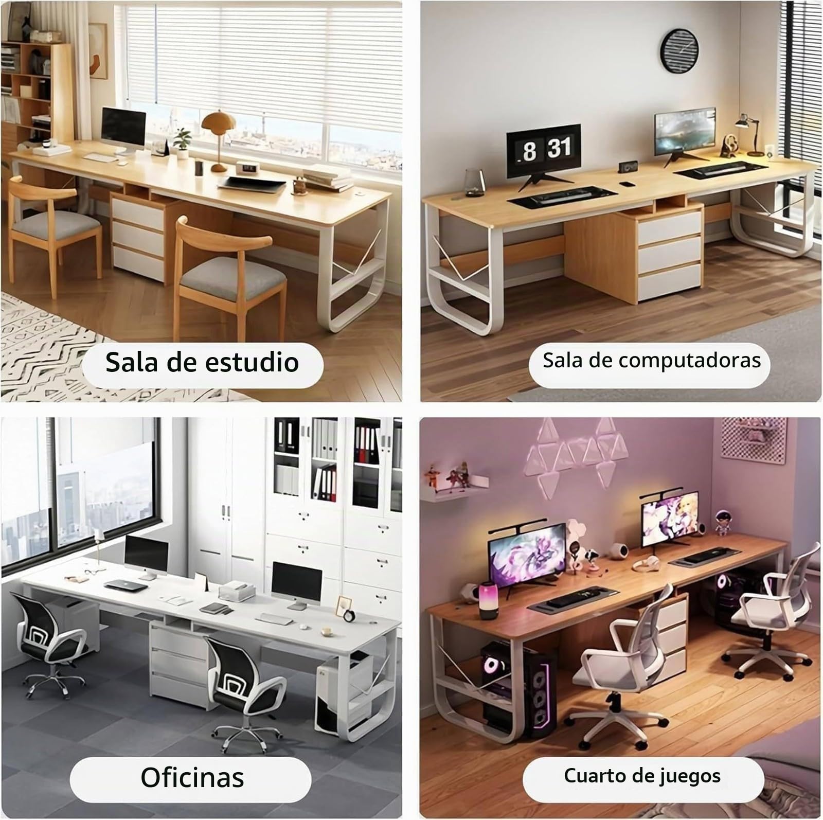Escritorio doble, escritorio de computadora, escritorio doble con 3 cajones de documentos, escritorio de madera moderno y grande, adecuado para uso doméstico y de oficina C,240CM