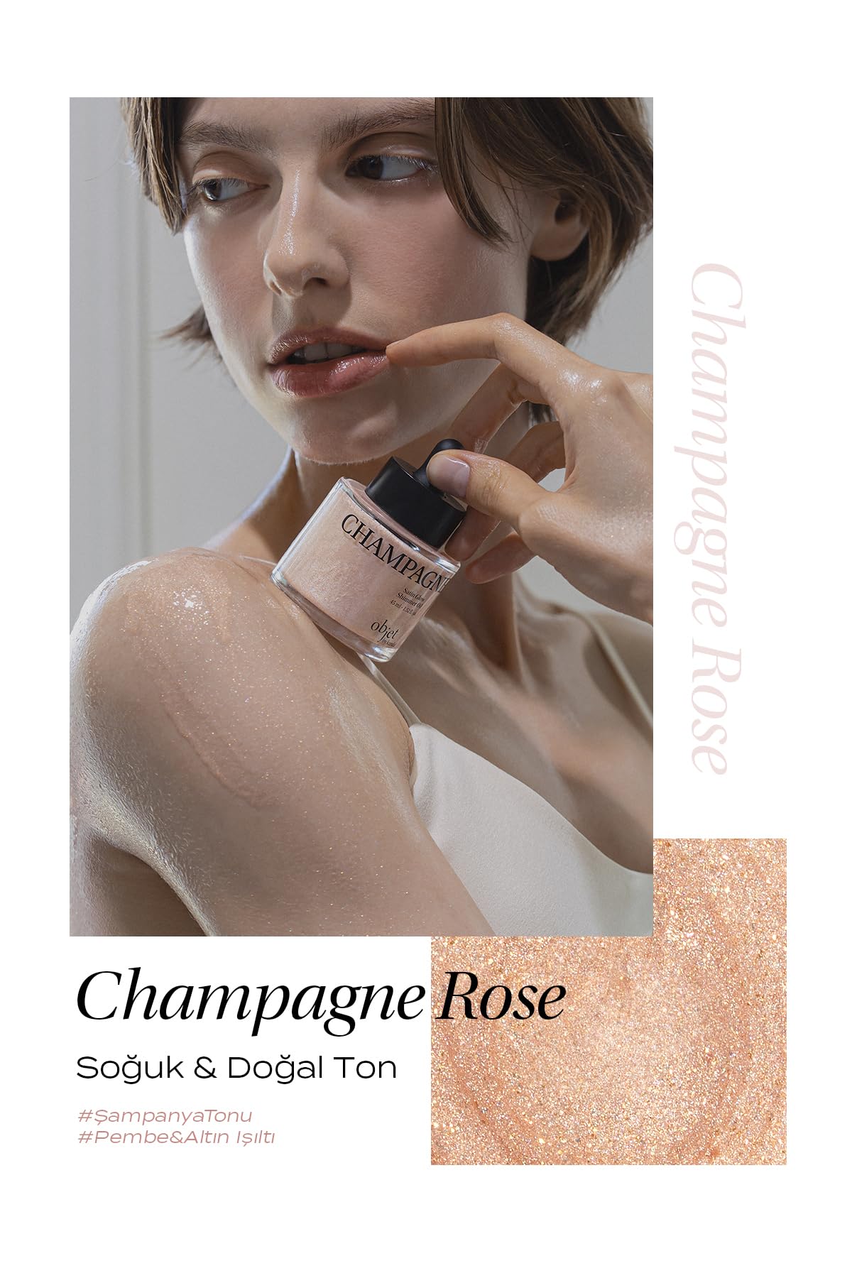 KUNDAL İnce Dokulu, Renkli ve Işıltılı Vücut Yağı Satin Glow Shimmer Oil (Champagne Rose)
