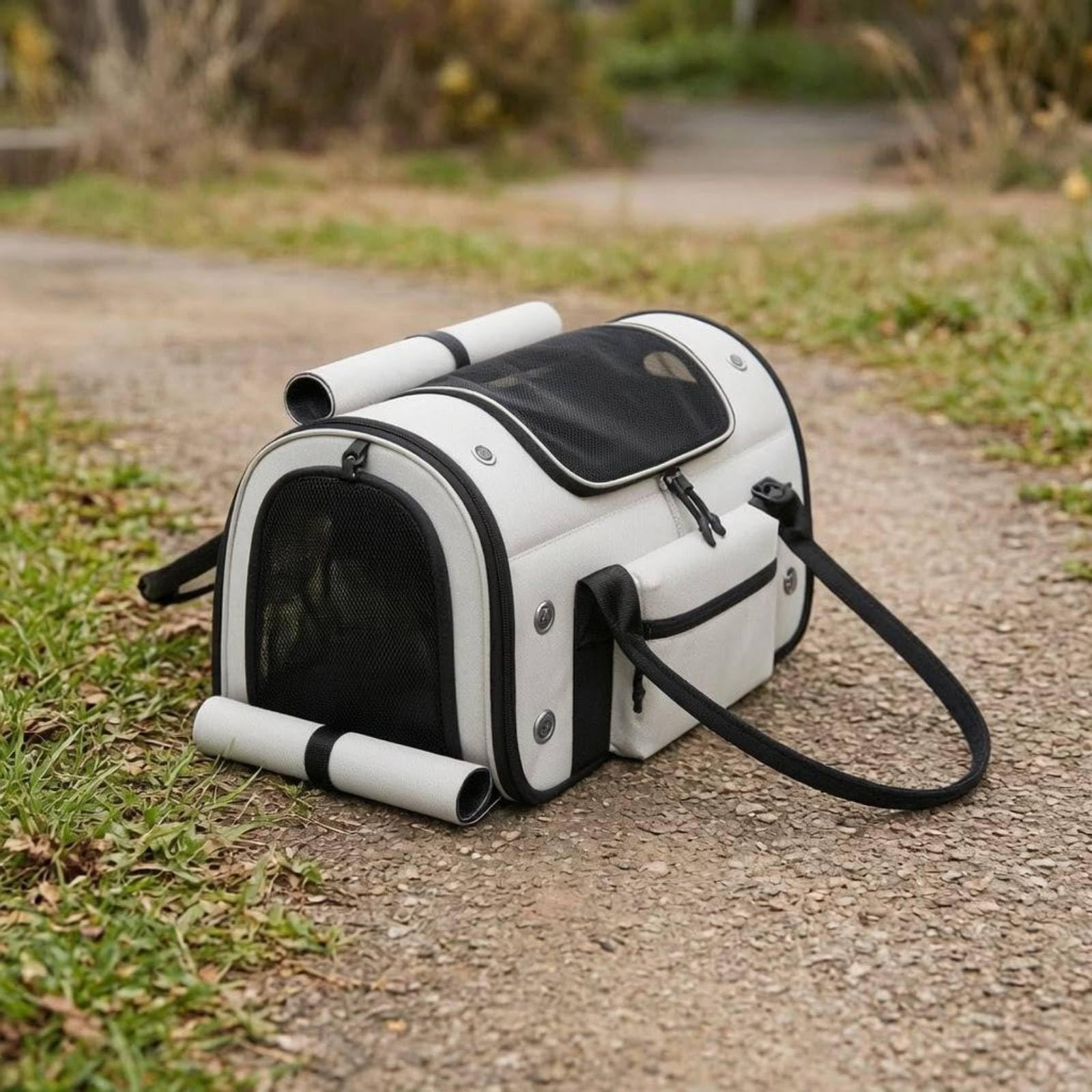 kowaku Trasportino Portatile Borsa Trasporto Gatto Cane Piccolo Borsone Morbido Gabbia Viaggio Tessuto Oxford Aerazione a Pannelli con Manico Tracolla E, Bianco Riso, 20 Pollici