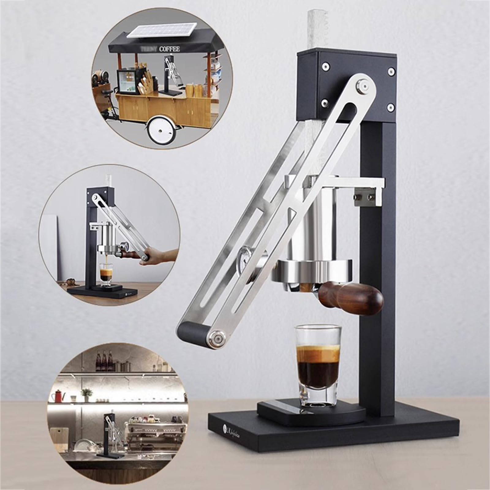 Ręczny ekspres do espresso, ręczny ekspres kolbowy z dźwignią, z manometrem, tłokiem, funkcją podgrzewania, do sitka 58 mm, bezprądowy (Black)
