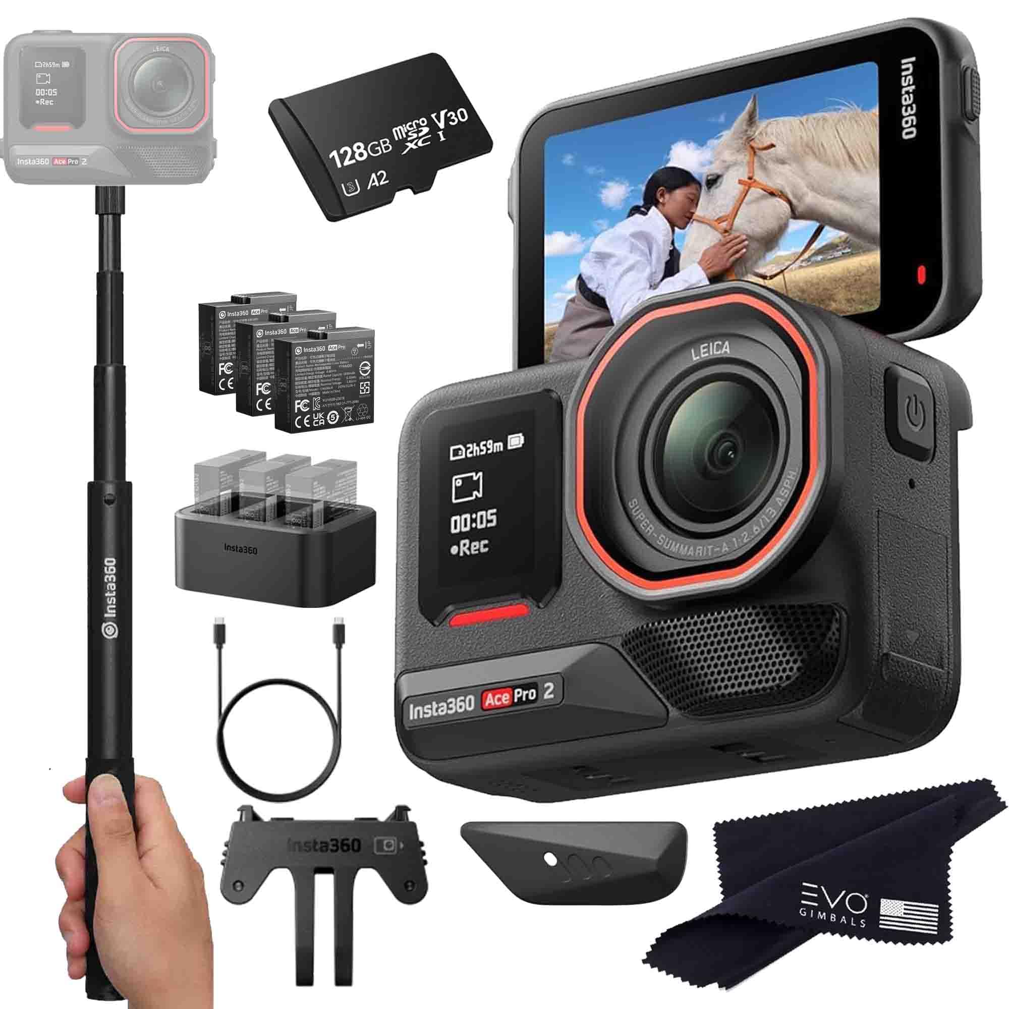 Insta360 Ace Pro 2 Battery Bundle- 8K Waterproof Action Camera Co-Engineered with Leica, Flagship 1/1.3" Sensor, 8K30, 2.5" Flip Screen|Includes Extra Battery, Charger, Invisible Selfie Stick (128GB)-image-29