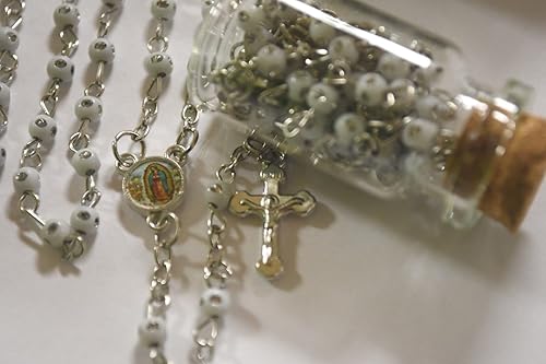 Miniatura 3 de YRP 12 X Rosario Botella Bautismo Comunión RECUERDOS DE BAUTIZO Lady GUADALUPE Blanco/Plata