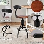 Set of 2 Industrial Bar Stools with Backrest 23-33inch Swivel Wooden Seat Kitchen Island Dining Chair Counter Stool Height Adjustable