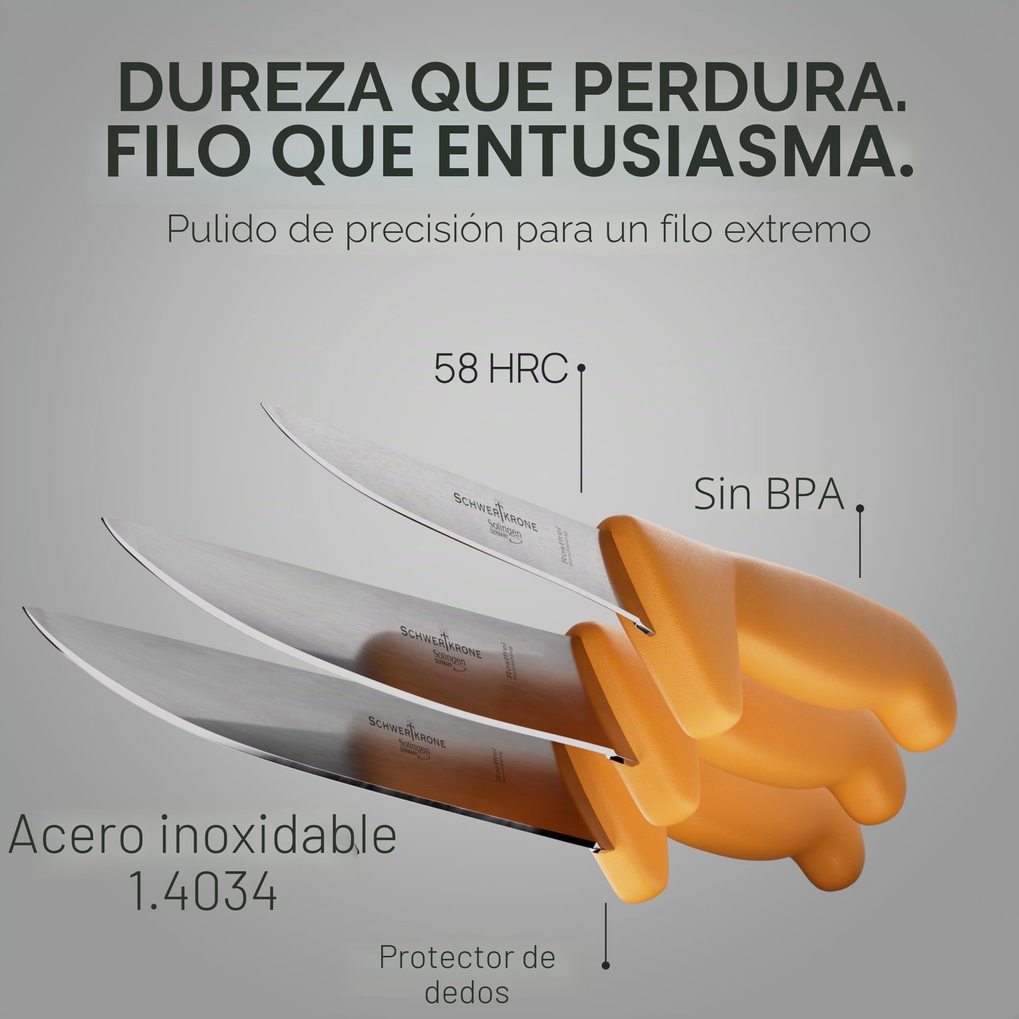 Juego de cuchillos de carnicero Schwertkrone® 3 piezas [HECHO EN SOLINGEN - DE] - Cuchillo de corte - Juego de cuchillos de cocina Solinger - Juego de cuchillos de cocina - Cuchillo de carnicero
