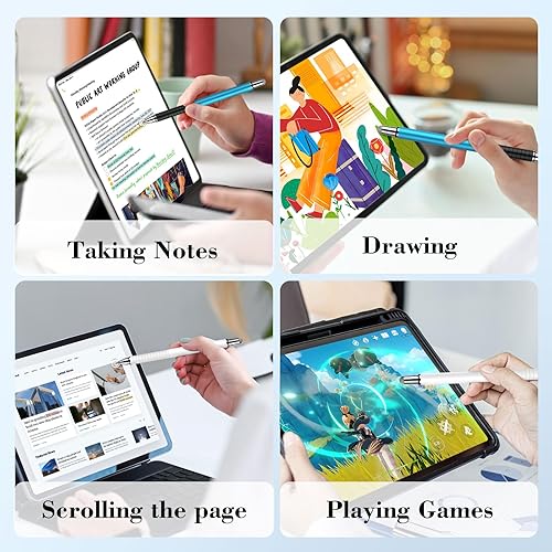 Miniatura 6 de Mixoo Lápiz óptico para pantallas táctiles, paquete de 6 unidades, punta de disco y fibra 2 en 1, lápiz digital universal de alta sensibilidad para