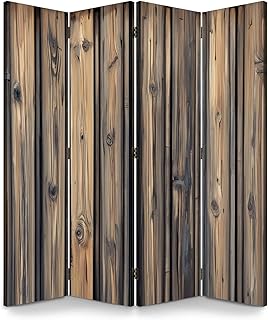 4 Panels Folding Screen Room Divider Wood Planks Knots Grain Lines Varied Shades Aging Wood Rustic Texture Canvas Screen Room Separator Freestanding Protective Decorative Divider Privacy Partition