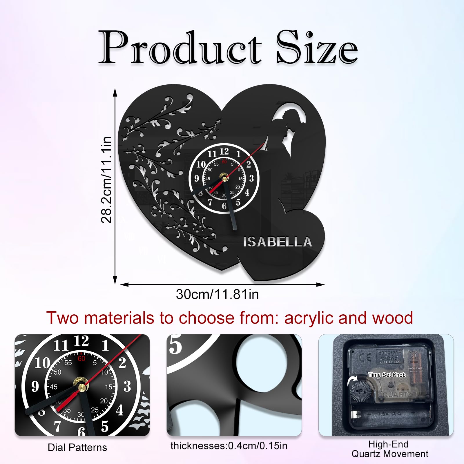 Reloj de Pared Personalizado con Forma de Corazón de Acrílico - Reloj de Pared con Nombre para Decoración Dulce de Dormitorio - Regalos de San Valentín para Amante, Novia, Novio, Esposa, Esposo