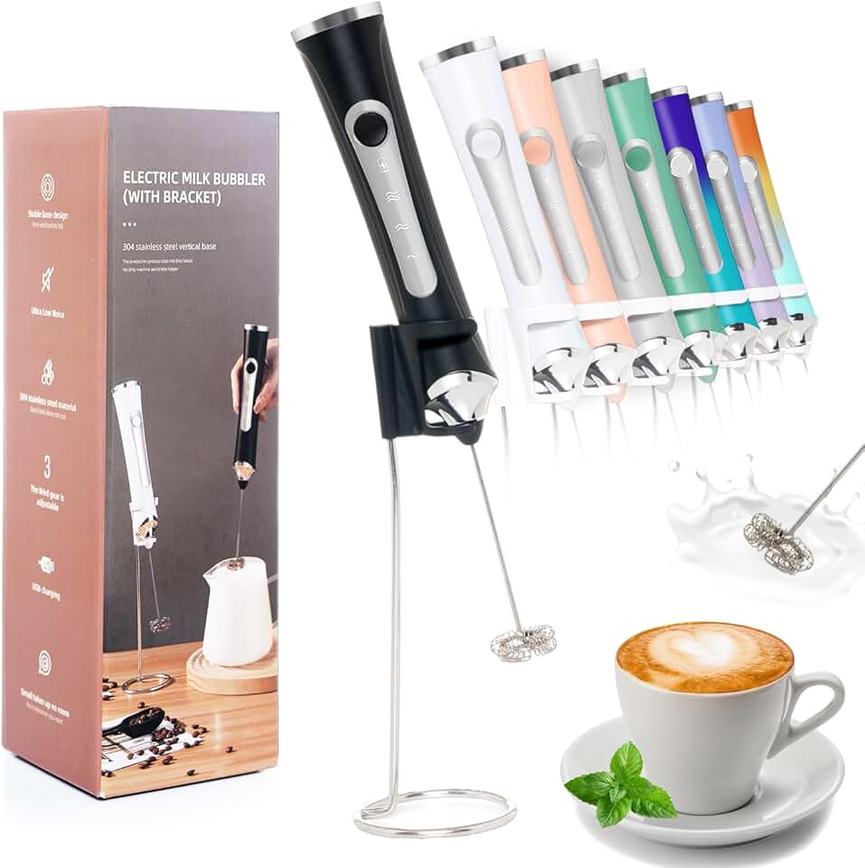 Rechargeable Milk Frother Handheld For Coffee,3 Speeds Frother Wand With Stand, Batidora De Mano Electrica,Coffee Frother With 2 H