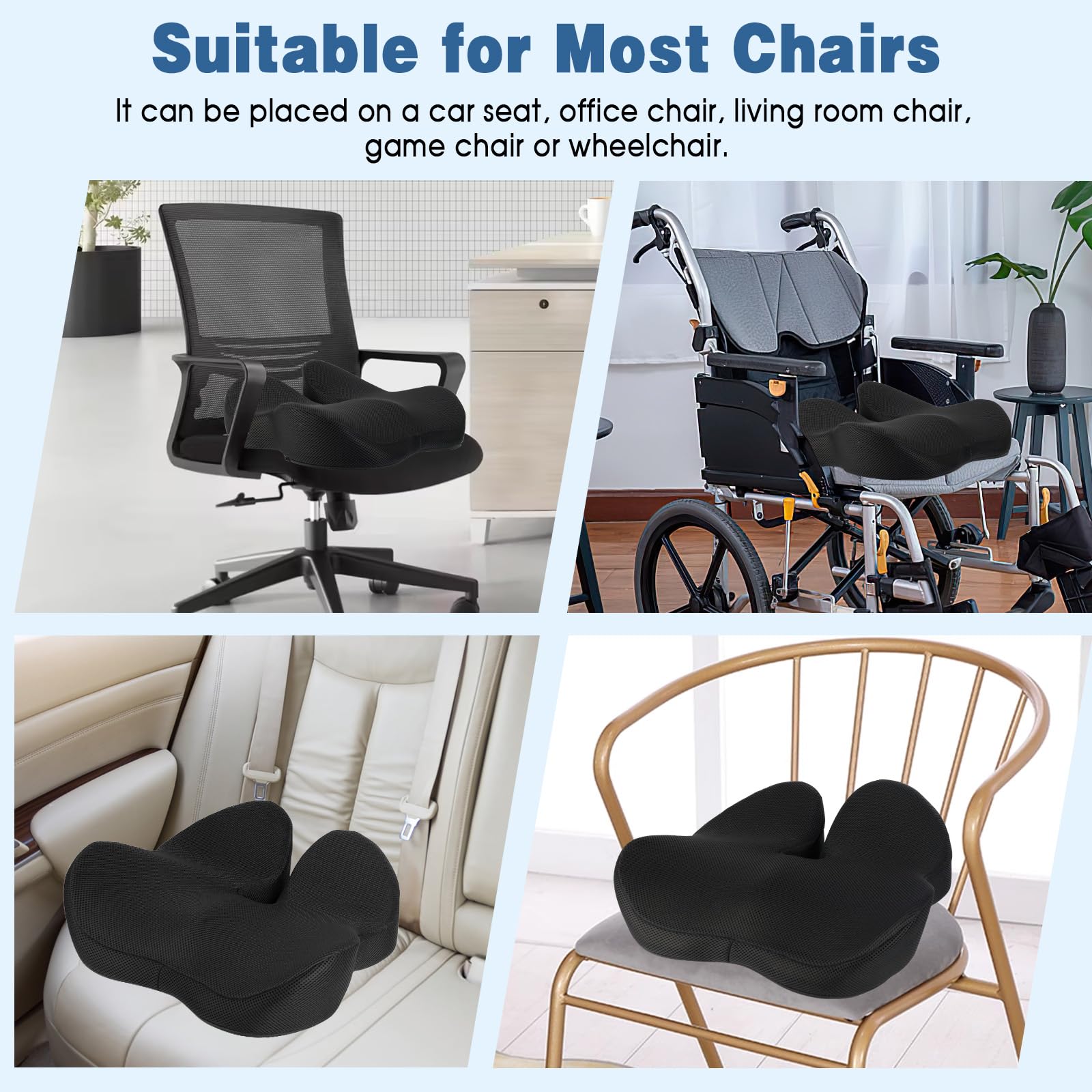 Cuscino Sedia Ufficio, Cuscino Coccige Ortopedico,Cuscino Ergonomico Sedia Ufficio, Cuscino Memory Foam Sedia, Ortopedico per Alleviare la Pressione di Coccige, Sciatica, per Auto Ufficio e Sedia