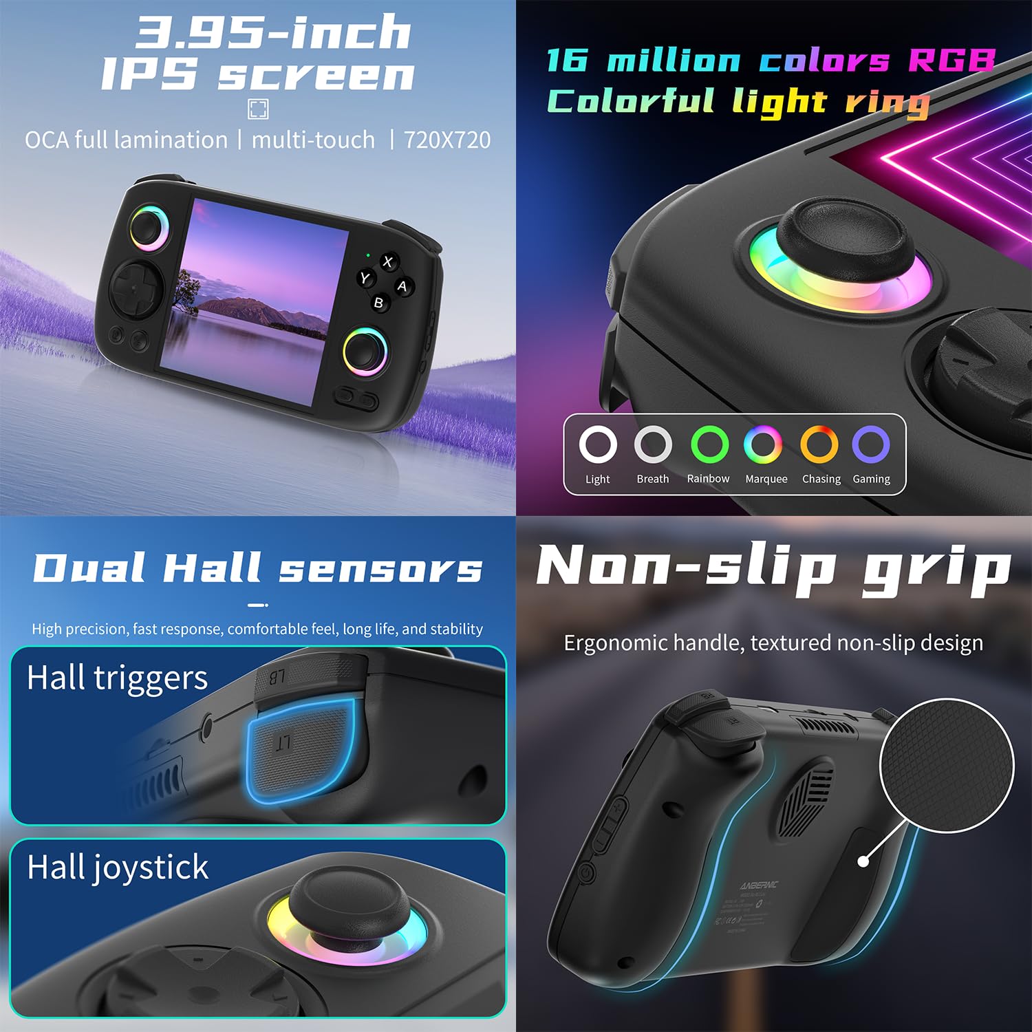 Rgcube Black Games Handheld 3.95 Inch Multi-Touch Screen Android 13 System Video Game Console Unisoc T820 Processor 5200mAh Battery NO Game Card