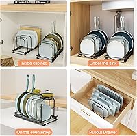 Vista 5 de Cutting Board Organizer Rack, 1-Pack Adjustable Bakeware Organizer Holder for Cabinet Countertop, 7 Slots Metal Rack Cookie Baking Sheet, Pot Pan