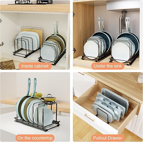 Miniatura 5 de Cutting Board Organizer Rack, 1-Pack Adjustable Bakeware Organizer Holder for Cabinet Countertop, 7 Slots Metal Rack Cookie Baking Sheet, Pot Pan