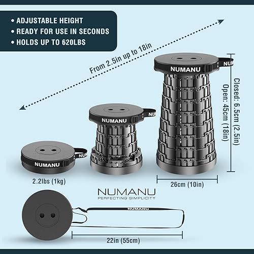 Miniatura 2 de NUMANU 2PK 2025 Taburete plegable mejorado, máximo 620 libras 2.5-18 pulgadas de alto, taburete plegable portátil ajustable para adultos, asiento