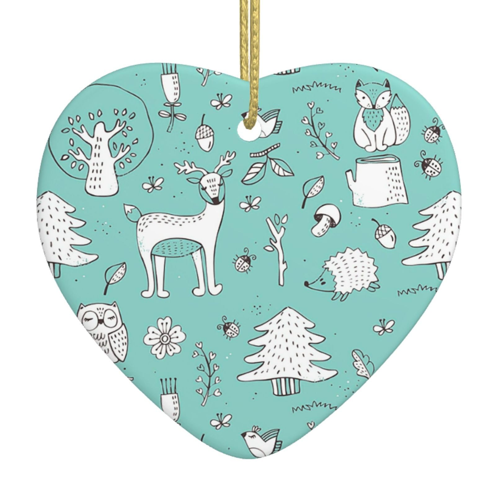 Nbtghga White Llama Alpaca Green Print Christmas Ornaments, Ceramic Hanging Ornament, Xmas Tree Decoration, Holiday Home Decor