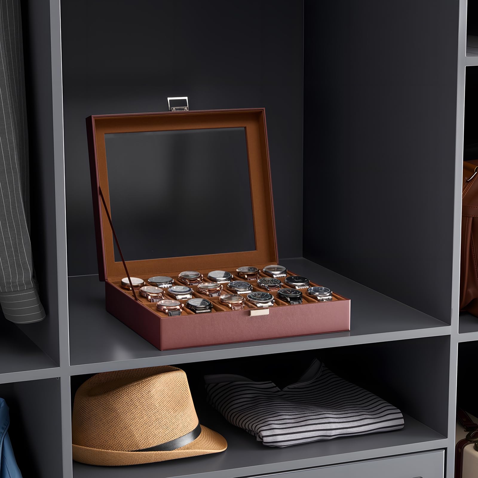 ProCase 18 slotów pudełko na zegarek dla mężczyzn, etui na zegarek organizer - Espresso