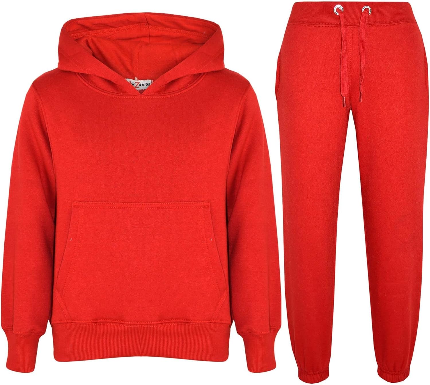 Kids Girls Boys Plain Red Hooded Hoodie Tracksuit Jogging Suit Joggers 5-13 Year