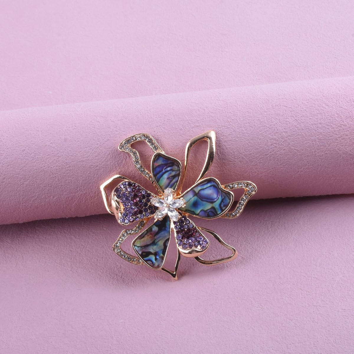 Broche De Flor De Bauhinia, Cristal De Abulón Y Concha, Broche Estilo Palacio Retro, Regalo For Niñas, Complementos For Traje Y Abrigo
